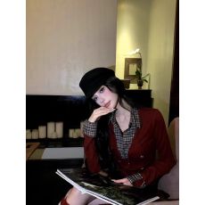 批发<b class='q'>大码</b>女装秋冬韩系假两件上衣通勤格纹拼接<b class='q'>打底衫</b>别致polo领T恤衫