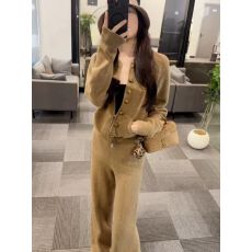 批发秋冬宽松显瘦高级感慵懒风针织毛衣开衫外套+休闲垂感长裤套装女