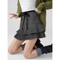 批发大码灰色毛呢波点半身裙女秋冬新款高腰a字裙子百褶蛋糕呢子短裙