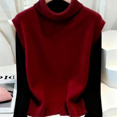 批发大码2025秋冬季新款女装高级感显瘦高领无袖马甲打底衫两件套装潮