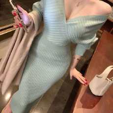 批发大码胖妹妹纯欲粉色针织<b class='q'>一字肩</b>包臀收腰<b class='q'>连衣裙</b>女秋冬蕾丝吊带套装