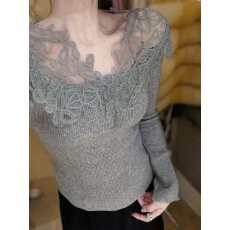 批发大码女装法式蕾丝刺绣灰色针织衫秋冬新款绝美内搭打底衫长袖上衣