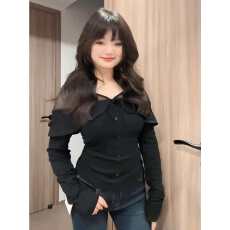 批发大码胖MM辣妹风黑色网纱拼接长袖上衣女早<b class='q'>春</b>高级感修身显瘦打底衫