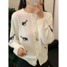 批发2025春季韩系羊毛小马刺绣圆领单排扣针织衫洋气重工毛衣