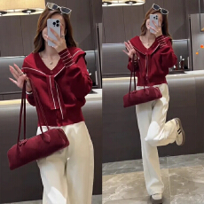 批发初春韩系穿搭高级感时尚百搭安可拉红拼接坎肩针织衫