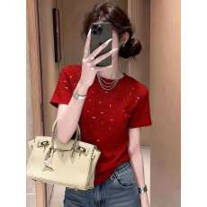 批发超火烫钻圆领短袖细针女夏季新款2026巨好看穿搭女士打底体恤上衣