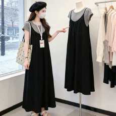 批发韩版宽松连衣裙<b class='q'>时尚</b>简约两件套大码休闲短袖T恤夏装<b class='q'>套装</b>