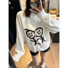 批发韩系火柴人拉链毛衣女2026新设计感小众时尚百搭撞色针织开衫外套