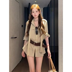 批发港风复古气质设计感中长款<b class='q'>工装</b>棉麻衬衫女夏季薄款松驰感宽松衬衣