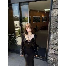 批发2025<b class='q'>欧洲站</b>性感纯欲黑色蕾丝御姐风气质修身包臀鱼尾长连裙