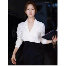 批发2025赵露思许妍同款黑白拼接撞色衬衫<b class='q'>连衣裙</b>气质<b class='q'>职业</b>包臀长裙