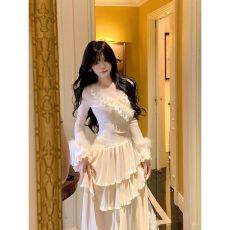 批发2025白月光初恋感荷叶边重工气质连衣裙女收腰显瘦超仙公主蛋糕