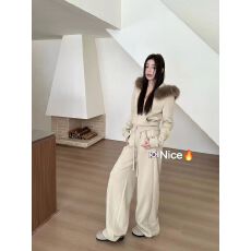 韩系2025冬季新款韩版大毛领连帽卫衣外套两件套加绒休闲裤套装