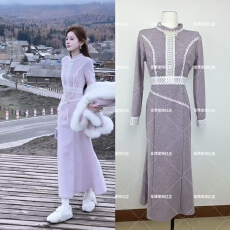 批发蛋奶星星毛毛翻领长袖保暖外套秋冬百褶裙套装