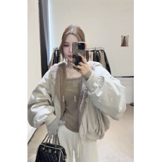 批发2025韩系休闲正反两穿连帽长袖外套女装冬季百搭宽松保暖连帽上衣