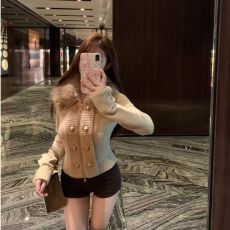 批发M900翻毛领长袖2025短款<b class='q'>毛衣</b>外套<b class='q'>女</b>秋冬针织<b class='q'>开衫</b>上衣时尚气质穿搭