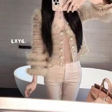 批发小香风轻奢仿狐狸毛流苏针织<b class='q'>开衫</b>外套<b class='q'>女</b>2025秋冬短款皮草上衣