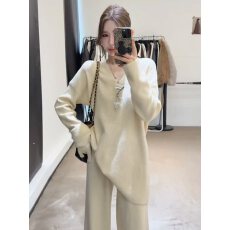 批发2025慵懒风气质V领华夫格上衣阔腿<b class='q'>裤</b><b class='q'>秋冬</b>新款巨好看休闲套<b class='q'>装</b>