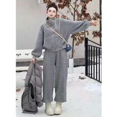 批发2025<b class='q'>欧洲站</b>卫衣新款直筒裤休闲慵懒风加厚两件<b class='q'>套装</b>