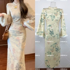 批发加绒加厚2025新款高级感新中式国风复古<b class='q'>改良</b>版<b class='q'>旗袍</b>盘扣连衣裙