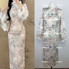 批发2025秋冬季新款加绒温柔蝴蝶改良版旗袍温柔<b class='q'>文艺</b><b class='q'>范</b>连衣裙