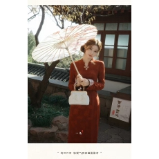 批发2025新中式国风EIA一尧来财复古旗袍女冬红色连衣裙新年战袍