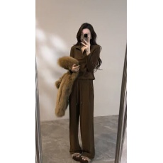 批发2025冬季新款气质时尚立领慵懒风上衣+宽松直筒<b class='q'>裤</b>两件套