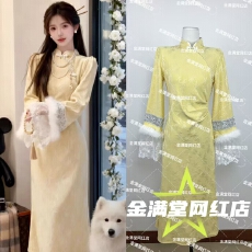 批发加绒加厚<b class='q'>旗袍</b>2025新款高端大气上档次连衣裙新中式长袖气质修