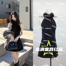 批发惊艳出场b入 狐狸毛领口<b class='q'>毛呢</b><b class='q'>连衣裙</b>可爱少女感