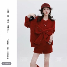 批发颖子定制珍妮童话冬季氛围感蝴蝶结钉珠毛衣女时尚宽松毛衣<b class='q'>套装</b>