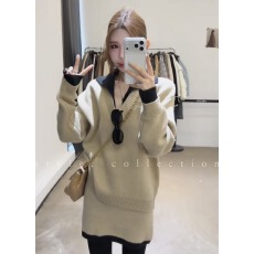 批发2025韩版撞色拼接翻领套头毛衣高腰半身裙两件套女巨好看针织套