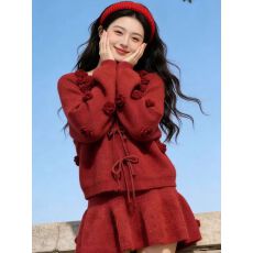 批发2025圣诞针织套装女<b class='q'>秋</b>冬慵懒风毛衣高腰半身裙两件套