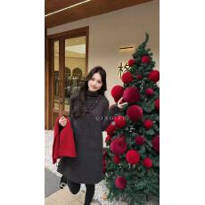 批发2025小香风时尚半高领针织衫+重工百搭毛呢<b class='q'>连衣裙</b>两件套