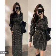 批发2026大婷婷显瘦法式秋冬半高领收腰长袖裙子灯笼袖气质连衣裙