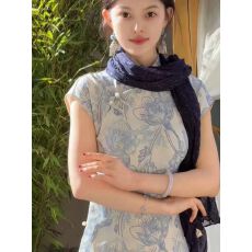 批发2026新款<b class='q'>青花瓷</b>新中式印花改良旗袍<b class='q'>连衣裙</b>女早秋镂空收腰长裙
