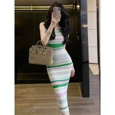 批发2026夏<b class='q'>无袖</b>修身条纹针织连衣裙背心中长裙惊蛰无声杨幂白帆同款