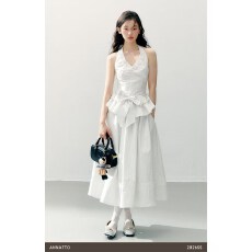 批发2026ANNATT蝴蝶结挂脖花边上衣➕高腰半裙<b class='q'>套装</b>