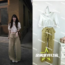 批发2026夏季新款法式温柔风设计<b class='q'>蕾丝</b>短款衬衫搭配屁帘休闲裤两件