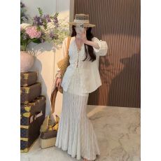 批发2026韩系立体花边慵懒感系绳衬衫女 V 领半身裙套装