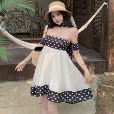 批发白水女 苏黎小赫本 法式复古<b class='q'>波点</b>抹胸<b class='q'>连衣裙</b>女春夏纯欲网纱短裙