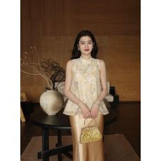 批发凌茜恣禾 云华'新中式绣花上衣女春夏缎面鱼尾半身裙套装