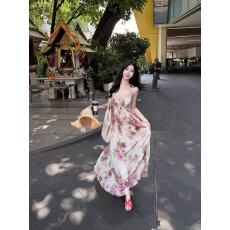 批发Fart Shop花漾花海 V领绑带露背吊带连衣裙女春夏蕾丝修饰裙