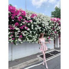 批发Kikimy 花野迷踪GA@DEN*A立体蕾丝高精度直喷印花收腰a字<b class='q'>连衣裙</b>