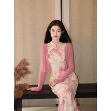 批发凌茜恣禾曲苑风荷新中式外披复古国风显瘦立领优雅<b class='q'>旗袍</b>长裙套装