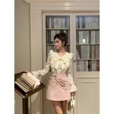 批发越韩小鱼Musefish 约会时 温柔千金风减龄少女感上衣高腰半裙套装