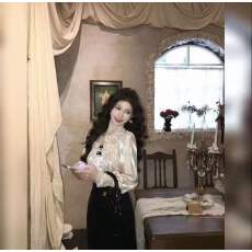 批发星漫法式气质秋季新品<b class='q'>女</b>珠光缎面显瘦长袖衬衫+亮片半身裙套装