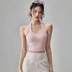 批发健身女孩挂脖<b class='q'>运动</b>内衣美背带胸垫瑜伽背心防震聚拢普拉提跑步<b class='q'>文胸</b>