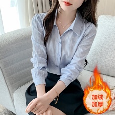 批发一体绒全棉<b class='q'>衬衫</b>女冬季2025年新款女装纯棉<b class='q'>职业</b>POLO领保暖加绒上衣