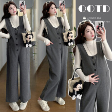 批发实拍 孕妇装2025新款加厚秋冬款灰色高级感<b class='q'>背带裤</b>两件套