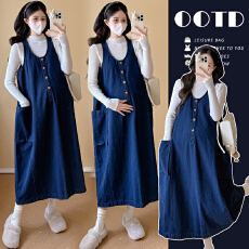 批发实拍 孕妇装春秋款宽松<b class='q'>休闲</b>减龄毛衣加牛仔背带连衣裙套装